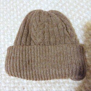Eddie Bauer Brown Wool Blend Cable Knit Beanie Hat OS Minimalist Cozy Classic